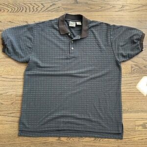 TravelSmith Mens Polo Shirt Large Gray Checkered Golf Casual Short Sleeve